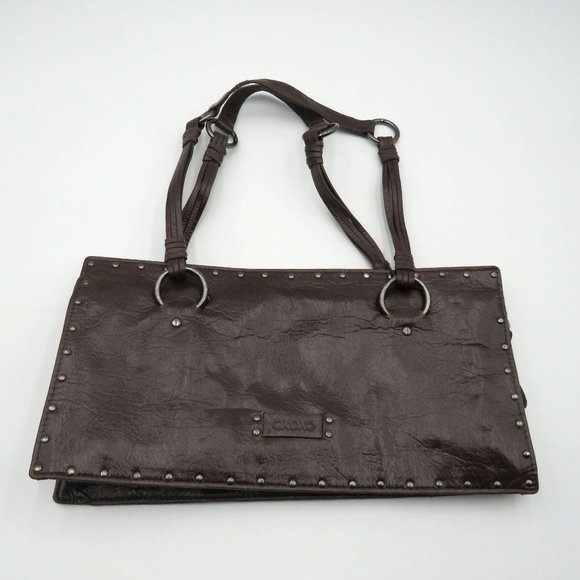 Xoxo Brown Imitation Leather Shoulder Bag Studded Accents Dual Straps - Picture 1 of 10